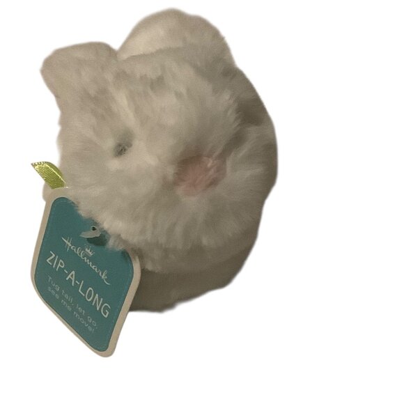 Hallmark Zip-A-Long Bunny Plush Toy  4.5” Tug Tail Action White Easter NWT - Picture 2 of 6